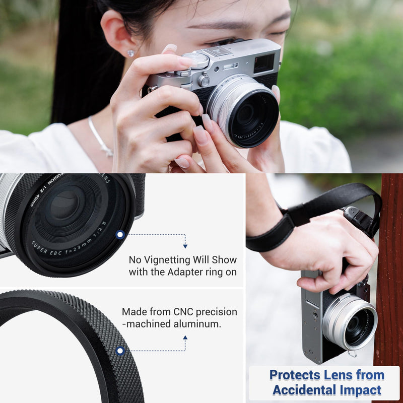 Deluxe Lens Filter Adapter Ring for Fujifilm X100VI X100V X100F X100T X100S X100 X70 Camera Install 49MM UV CPL ND Filter & Fuji FLCP-49 lens Cap,Replace Fujifilm AR-X100 - Grid Pattern BLACK