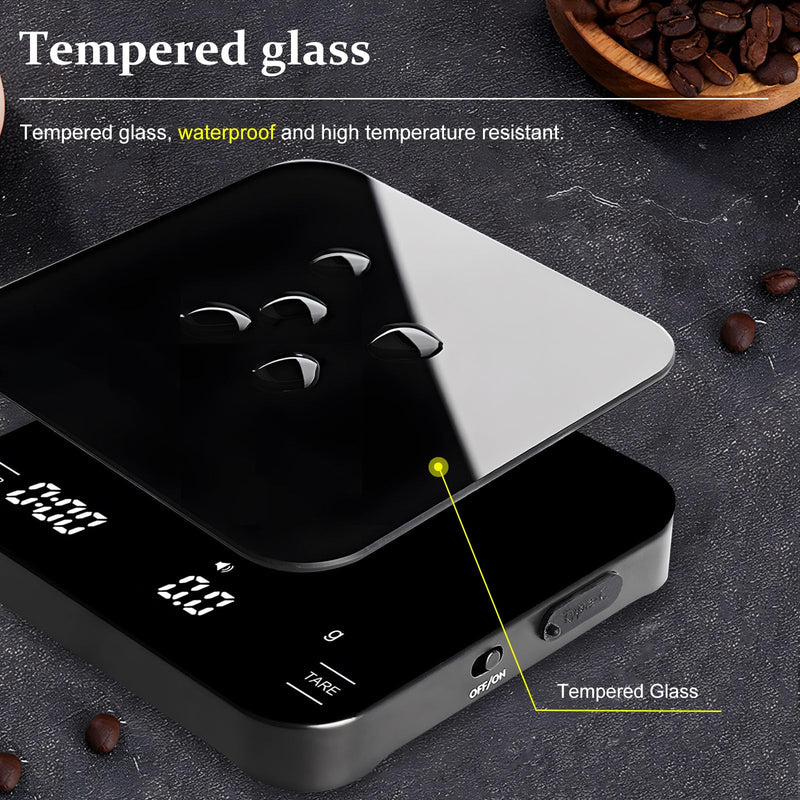 Digital Coffee Scale with Timer/Tare, 2kg/0.1g Precision Espresso Scale, Food Scale Rechargeable, Multiple Modes: Pour-Over/Espresso/Water Flow Speed, LED Display Kitchen Scale with g/oz/ml Black - Tempered Glass