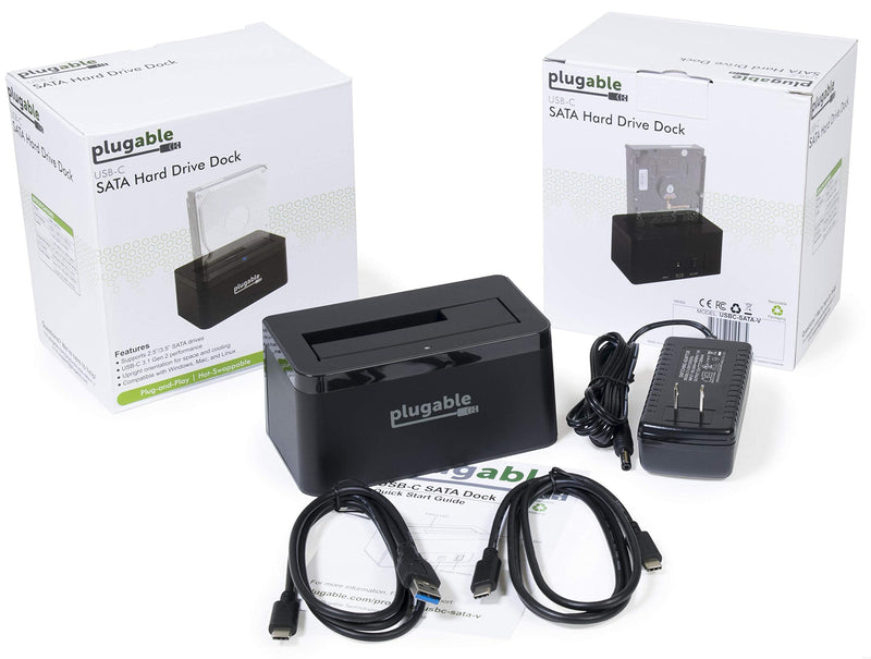 Plugable USB 3.1 Gen 2 10Gbps SATA Upright Hard Drive Dock and SSD Dock - Driverless - Includes USB-C & USB 3.0 Cables, Supports 10TB+ Drives