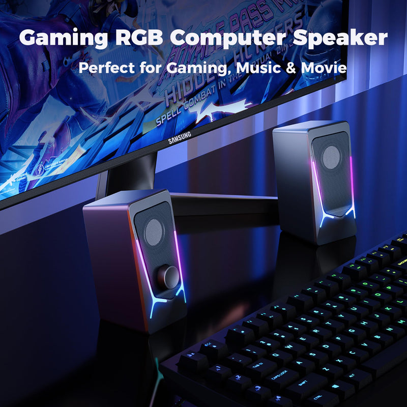 ROSON Computer Speakers, Gaming PC Speakers with Enhanced Bass and Volume Control, Stereo 2.0 USB Powered 3.5mm Aux Multimedia Speakers for Laptop/Desktop/Tablets/Phone