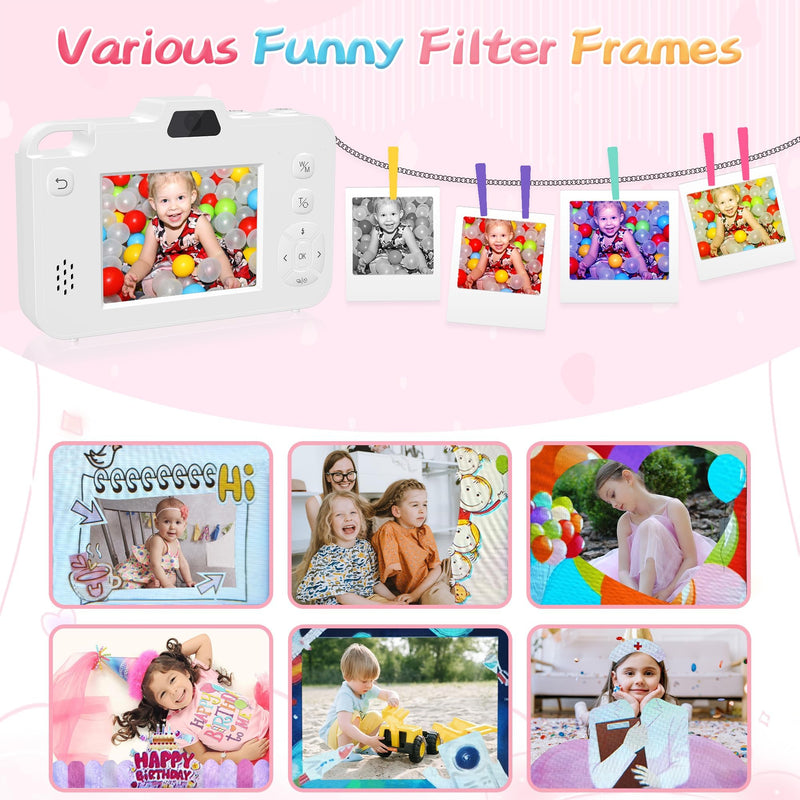 Digital Camera for Kids, 1080P Kids Camera with 16X Zoom, Point and Shoot Digital Camera with Dual Lens, Toddler Camera for Boys Girls, Best Chritmas Birthday Gift Toys for Kid, 8GB TF Card, Blush