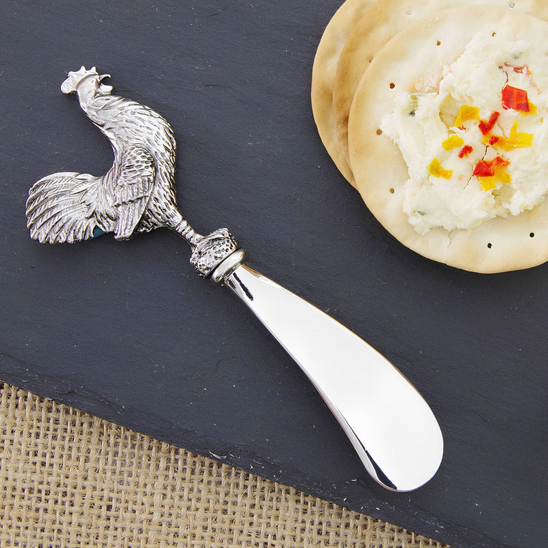 Wine Things Rooster Cheese Spreader Set, Zinc Alloy Butter Spreaders with Decorative Handles for Cheese, Cream, and Dips, Silver, 4.75 Inch, Set of 2