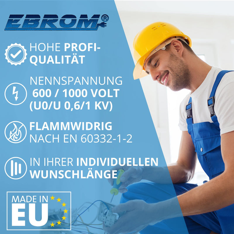 EBROM earth cable earth cable NYY-J 1x16 mm² power cable PVC earth cable lightning protection - black - sold by the meter accurate to the meter - selection in 1 meter increments - 1x16 mm2 - your length: 10 meters