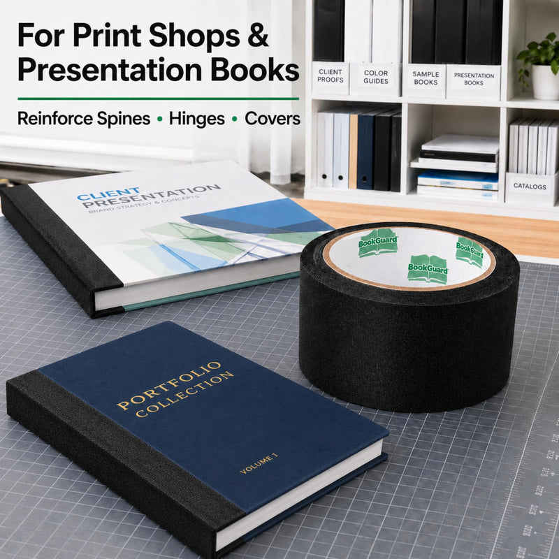 BookGuard 2 Inch Black Book Binding Tape, Bookbinding Repair Cloth Tape for Book Spines, Hinges, Covers, Bibles, Hymnals, Library Books, Schools, 15 Yards 2" Wide 1