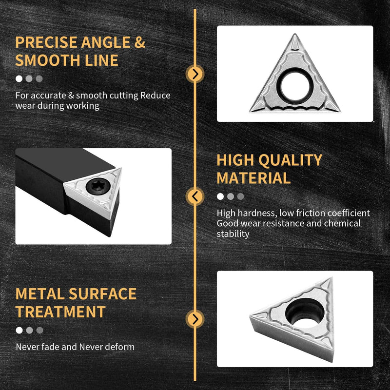 3/8" Indexable Carbide Turning Inserts Holder Set for Machining Lathes, 5 Pcs Set Metal Lathe Tools Inserts Bits with Carbide Inserts TCMT110204. 3/8 in