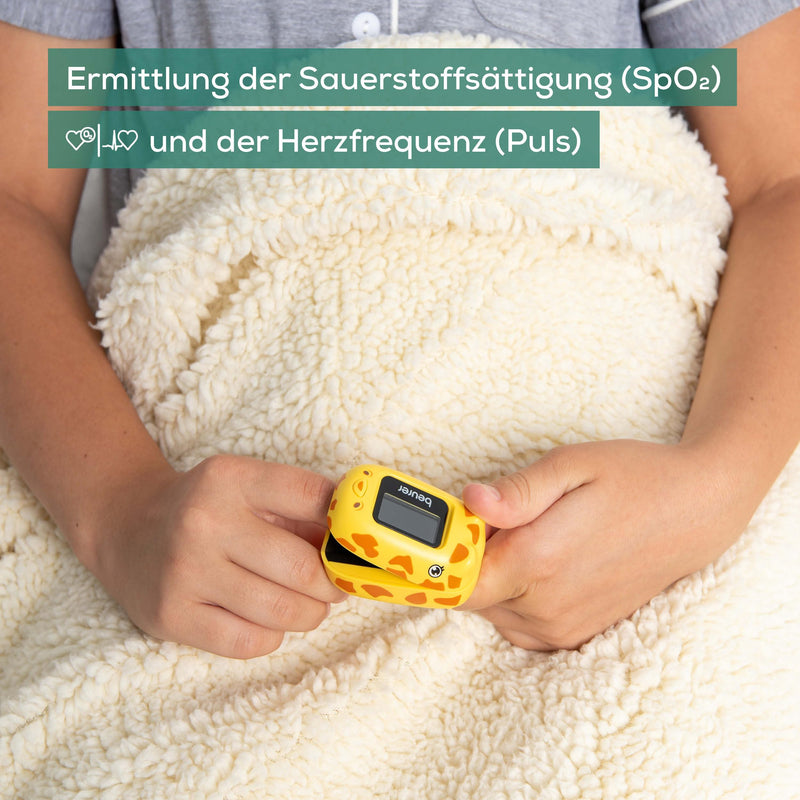 Beurer PO 13 Kids Finger Pulse Oximeter for Kids, Pulse and Oxygen Saturation Measurement in Seconds, Small Size, Automatic Display Alignment, with Belt Bag