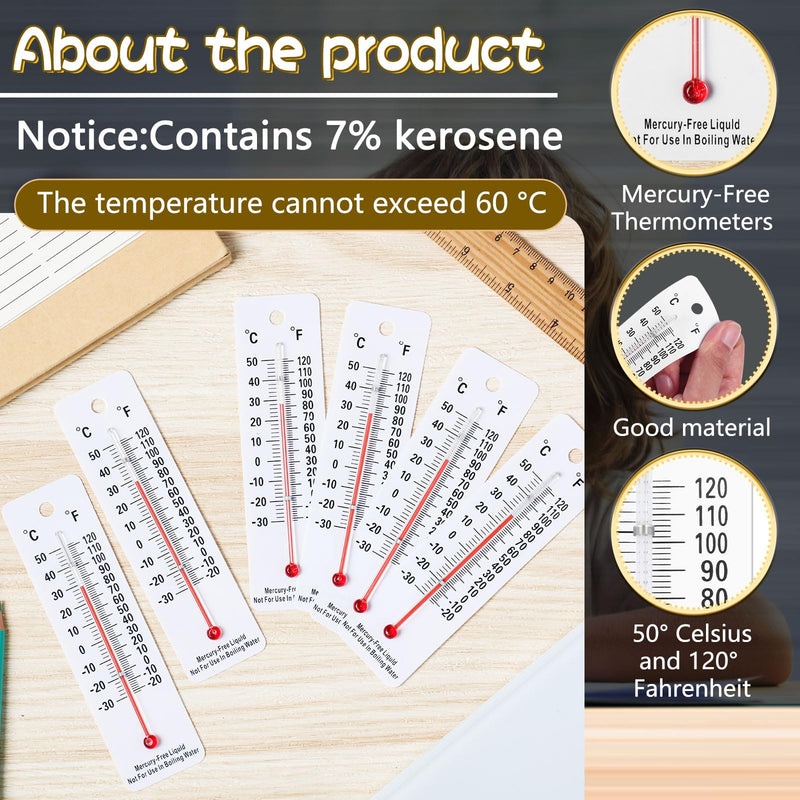 Maitys 50 Pcs Science Thermometers Mercury Free Student School Supplies Boiling Point Thermometers for Classroom Teaching Tools (White) White