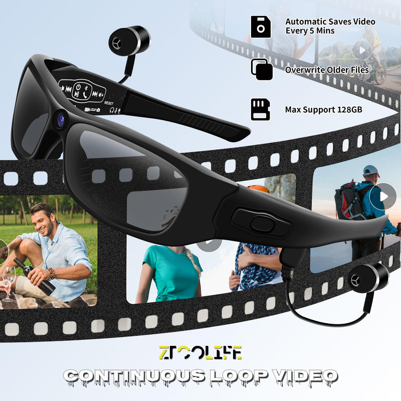 Video Glasses with Bluetooth, HD 1080P Video Glasses with Polarized UV400 Lens for Outdoor Sports(No Audio)