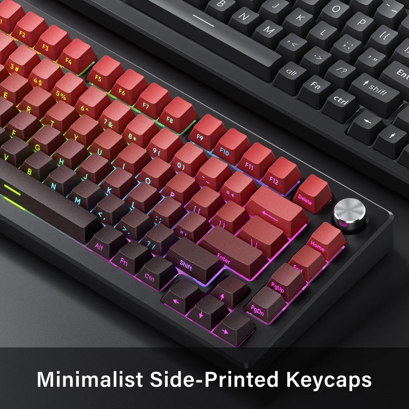 XVX Gradient Side Print Keycaps Red, Double Shot PBT Keycaps 75 Percent,Cherry Profile Shine Through Key Caps, Minimalist Style Custom Keycap Set for Mechanical Keyboards Red and black
