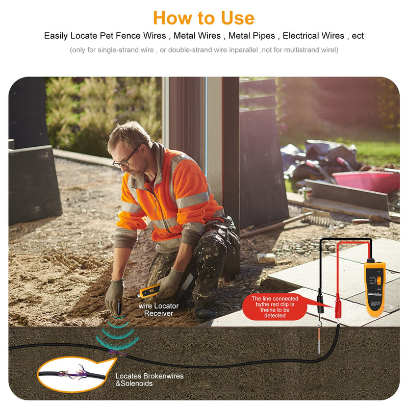 F02 Underground Cable Detector, Earth Cable Detector with Headphones, Cable Tester for Pet Fence Cable, Underground Cable, Irrigation Control Wires
