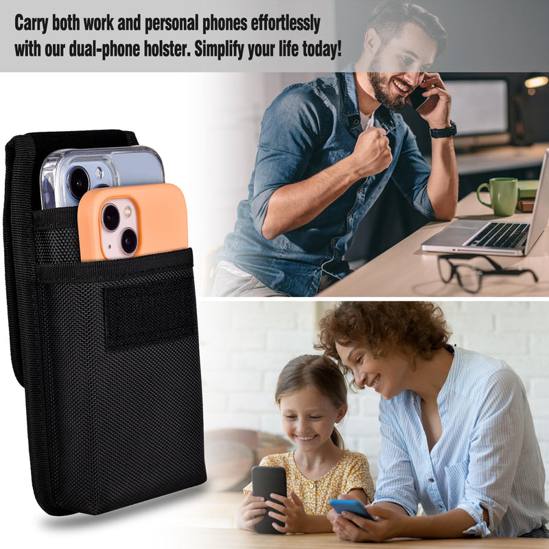 ykooe Dual Phone Holster Case with Belt Clip for Two Phones, for All iPhone Pro Max Plus (15 14 13 12 11), XS Max, Galaxy S24 S23 S22 S21 Plus/Ultra/Fe, Black -XL