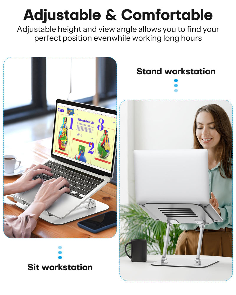 OMOTON Laptop Stand for Desk, Ergonomic Metal Adjustable Laptop Stand, Laptop Holder Riser with Cooling Function, Computer Stand Compatible with MacBook and All Laptops (10-17.2 inch), Silver