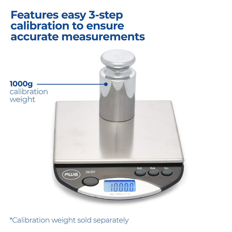 American Weigh Scales Bench Series Precision Digital Kitchen Weight Scale, Food Measuring Scale, 1kg x 0.1g, AMW-1000-BLK
