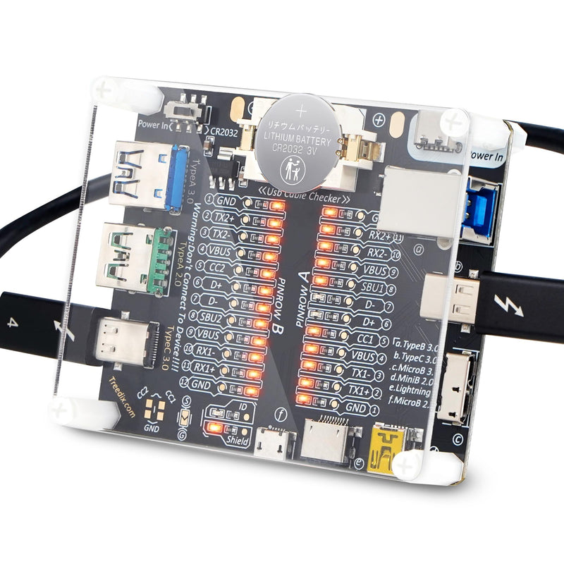Treedix USB Cable Tester Board USB Cable Checker Data Wire with Acrylic Case Charging Test Data Line Type-C Micro Type A Type B USB Cable Checker with Acrylic Case