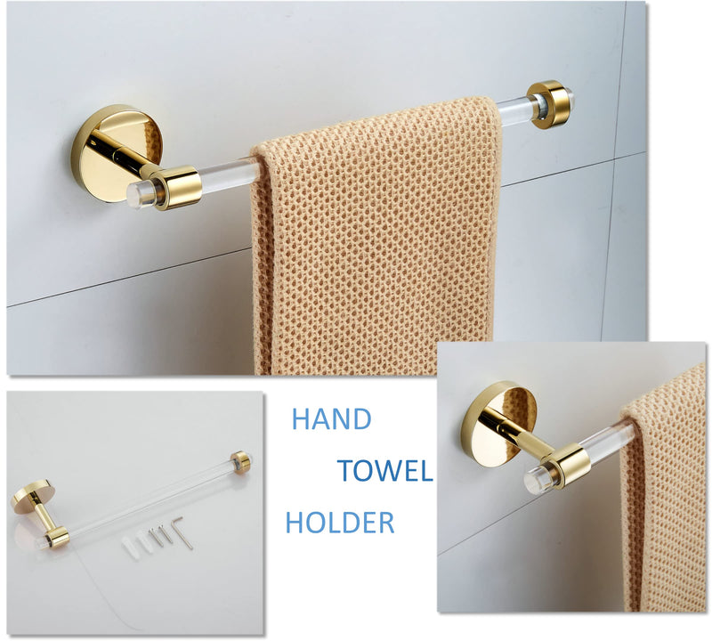 Gold Bathroom Hardware Accessories Set - Acrylic Hand Towel Holder Toilet Paper Holder Towel Hook - Wall Mounted Bath Towel Bar Set 3 Pieces SHUNLI 3-Piece