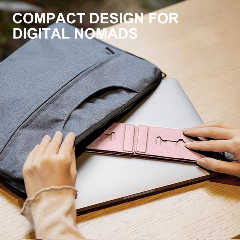 Perilogics Magnetic Adjustable Travel Laptop Stand for Digital Nomads and Business Travelers. Compact, Foldable, and Ideal for Desk Use. Elevate Your Work Experience with Our Laptop Riser on The Go Light Pink