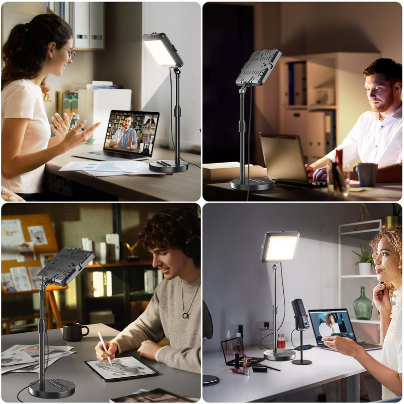 Video Conference Light for Computer, Soft Zoom Lighting for Laptop Webcam Home Office, Dimmable Desk Ring Lamp with Stand for Video Calls, Meeting, Conferencing, Streaming Dark Black