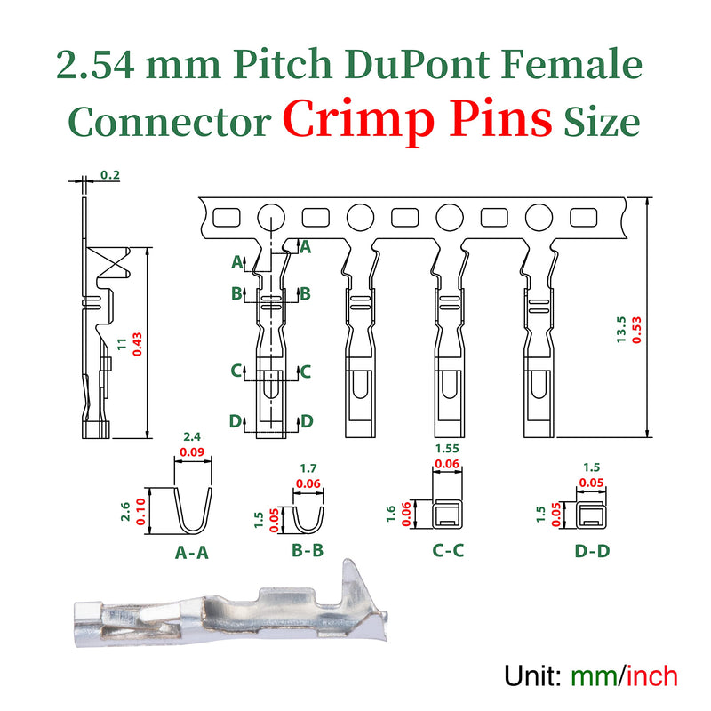 Pzsmocn 100 sets Dupont 2.54 mm pitch 1-pin plug adapter cable connector accessories. 200 pieces 2.54 mm pitch Dupont 1-pin plug housing female socket terminal, crimping pins kit. 1-Pin Female Single Row