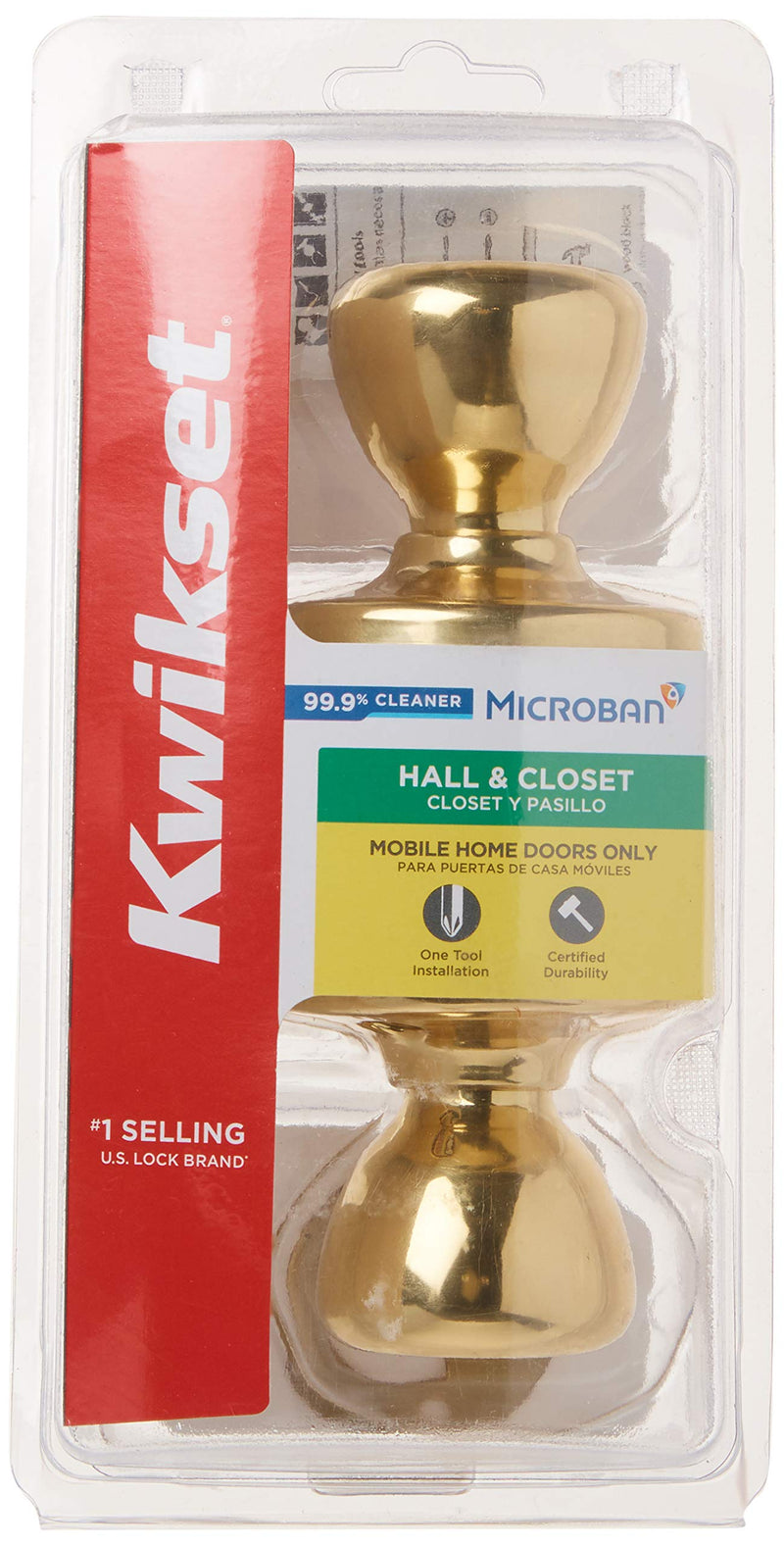 Kwikset 200M 3 CP 7/8RFL RCS 92001-519 Mobile Home Hall and Closet Door Knob in Polished Brass (Pack of 2) Pack of 2