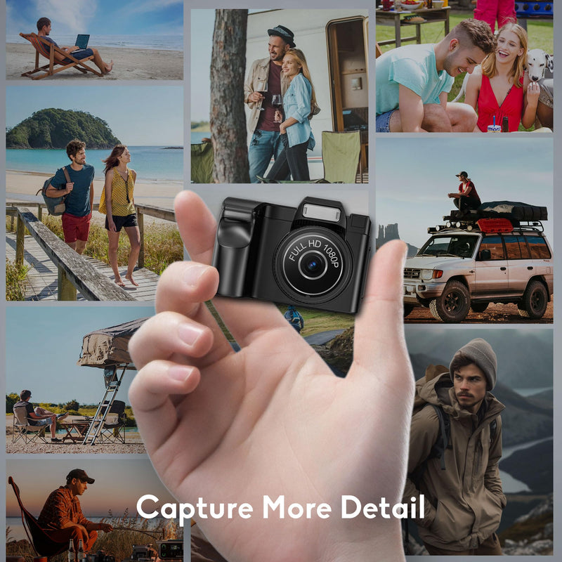 Mini Keychain Camera - FHD 1080P Mini Retro Digital Camera - Tiny Pocket Size Photo Video Cameras with 16GB Card - Small Compact Micro Camara Portable Video Recorder for Travel Study Recording (Black) Mini Camera Black