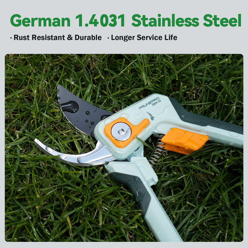 PrunePro Pruning Shears Gardening Scissors Set Professional Hand Pruner Sharp Stainless Steel Blade Garden Scissors Plant Flower Garden Clipper Green Set
