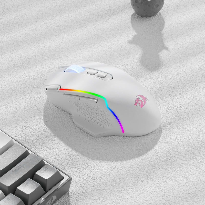 Redragon M810 Pro Wireless Gaming Mouse, 10000 DPI Wired/Wireless Mouse w/Rapid Fire Key, 8 Macro Buttons, 45-Hour Power Capacity and RGB Backlit for PC/Mac/Laptop White