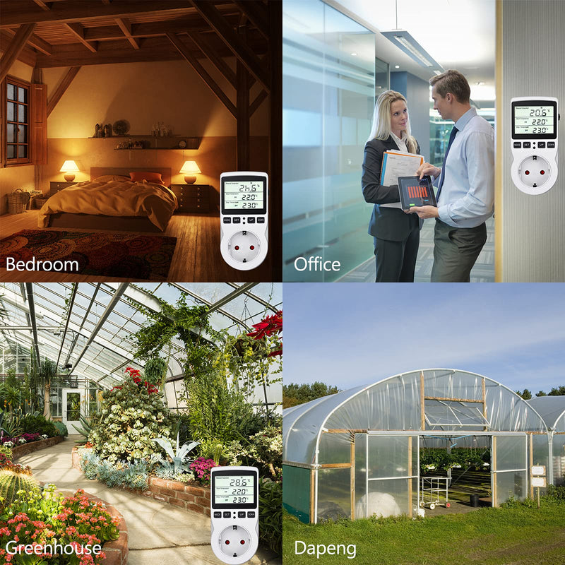 Temperature Controller 230V Digital Thermostat Socket Plug Thermostat with Sensor Timer Switch Temperature Socket Heating Cooling for Greenhouse Electric Blanket Water Tank