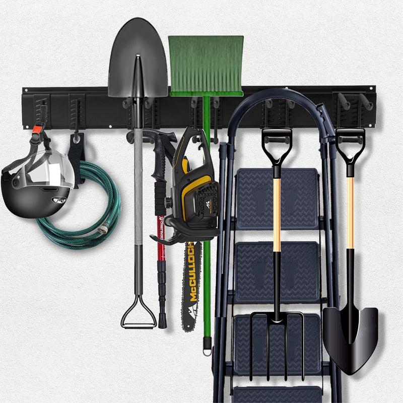 Sinoer Garage Tool Management Wall Rack, Garage Wall Management Storage Rack with 6 Adjustable Metal Hooks, Hanger for Ski Equipment, Garden Tools, Chairs, Brooms, Mops, Rakes, Garden Tools 32 Inch 2 Panel and 6 Hooks