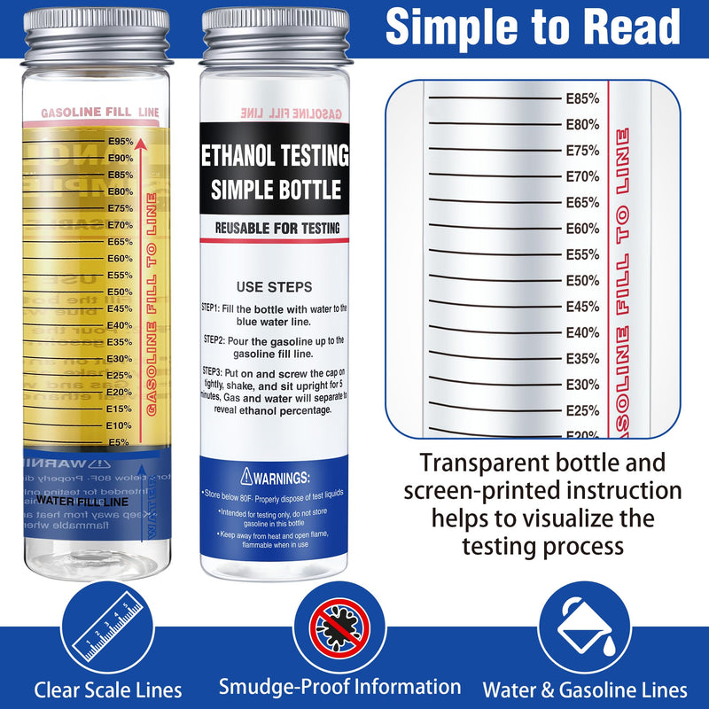 2 Pcs Ethanol Tester E85, E85 Fuel Test Kit Bottle, Reusable Wide Mouth Fuel Test Bottle, Gasoline Ethanol Testing Kit for Testing E85 Ethanol Levels to Maintain Peak Engine Performance