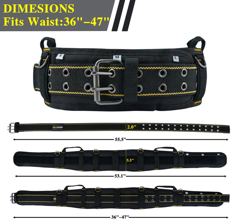 MELOTOUGH Padded Tool Belt for Men with handle strap, Heavy Duty Work Belt with D ring, Adjustable Waist 36"-47" for Electrician (Work Belt Suspenders Not Included) 4 D-rings Hook