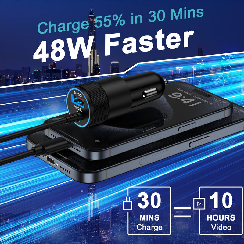 48W Fast Car Charger USB C for iPhone 15/15 Pro/15 Pro Max/15 Plus 14 13 12 11,Type C Car Fast Charging Adapter for Samsung Galaxy S24 Ultra A15 5G A54 A14 S23 S22 S21 S20,Google Pixel 8 Pro 8 7a 7 6a