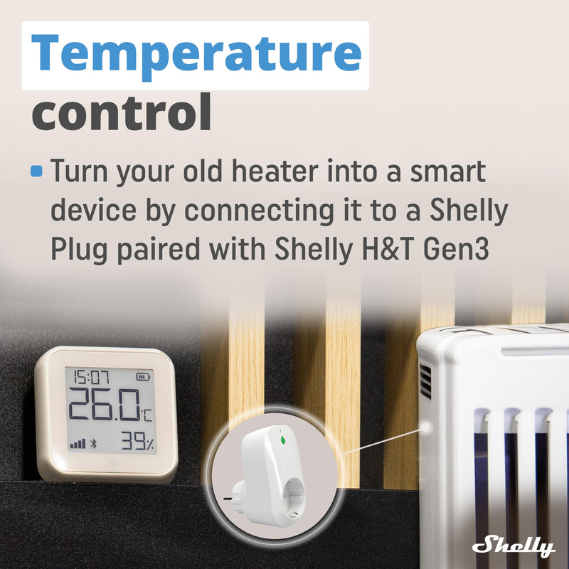 Shelly H&T Gen 3 Ivory | Wi-Fi and Bluetooth Temperature & Humidity Sensor | Home automation | No hub required | Long battery life | Wall mounting possible
