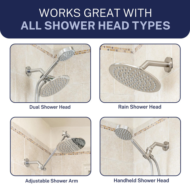 HammerHead® Solid Metal Shower Arm and Flange - 7.5 Inch 304 Stainless Steel Extension Pipe - Universal Shower Head Arm with Flange and Locking Screw, Brushed Gold