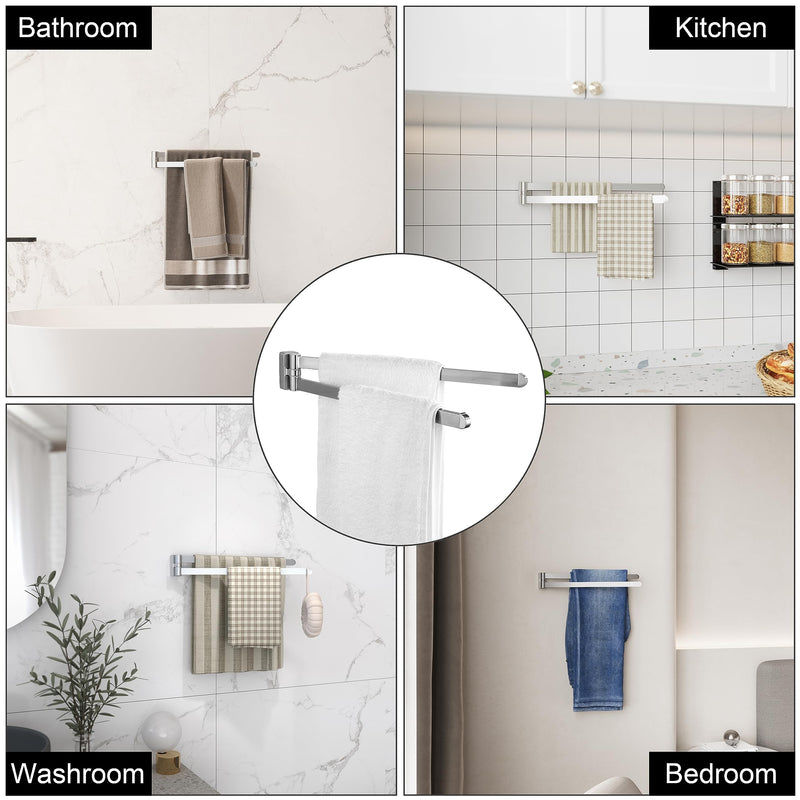 BGL Swivel Towel Bar Brushed Nickel,Two Arms Wall Mount Towel Hanger Holder for Bathroom Organizer