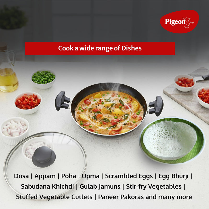 Pigeon Non Stick Appam Pan, 8" Appam Kadai with Stainless Steel Lid, Residue Free Appam Maker for Induction Cooker, Appa Chatty Breakfast Appam Pan Patra, Palappam Maker, Egg Hopper Pan for Omelettes