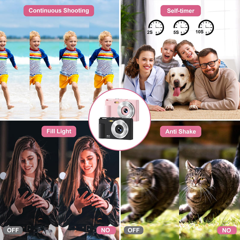 Digital Camera for Kids, FHD 1080P Point and Shoot Children's Camera with 16X Digital Zoom, Anti-Shake, Flash, 32GB Card, Portable Compact Travel Camera for Boys, Girls (Black) Black