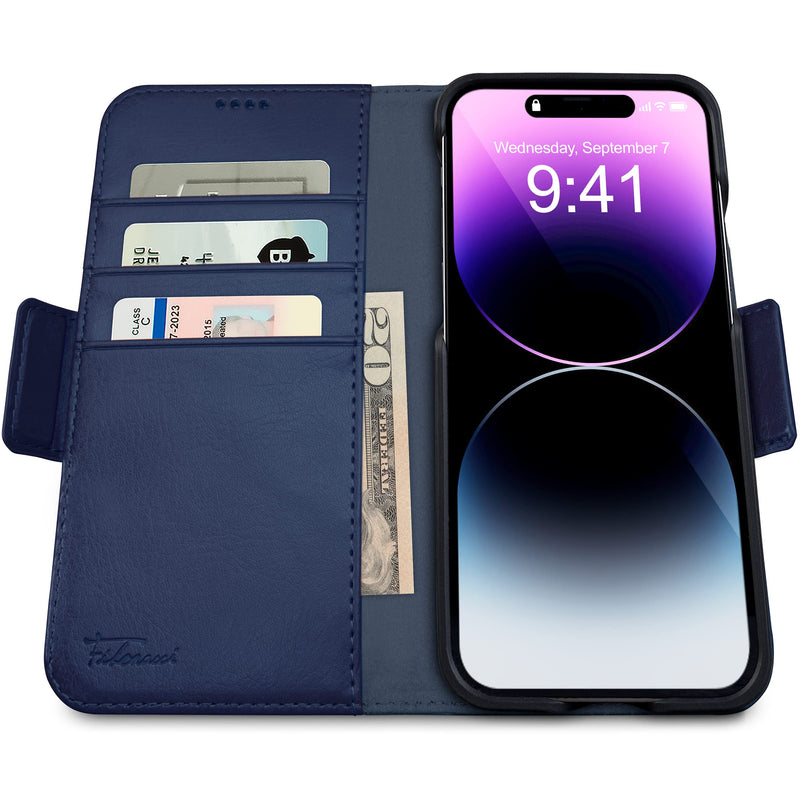 Dreem Fibonacci iPhone 14 Pro Max Wallet case / 2-in-1 Shockproof case and Detachable Vegan Leather Folio, MagSafe Compatible, RFID Protection [Royal] Royal
