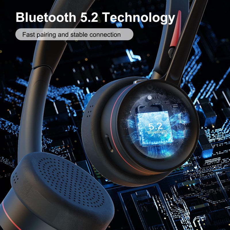 Bluetooth Headset with Microphone for PC, Wireless Headset with Mic & Mute Button, 40 Hrs Working Time, Noise Cancelling Bluetooth Headset 5.2 for Work Office Laptop Teams Business Meeting