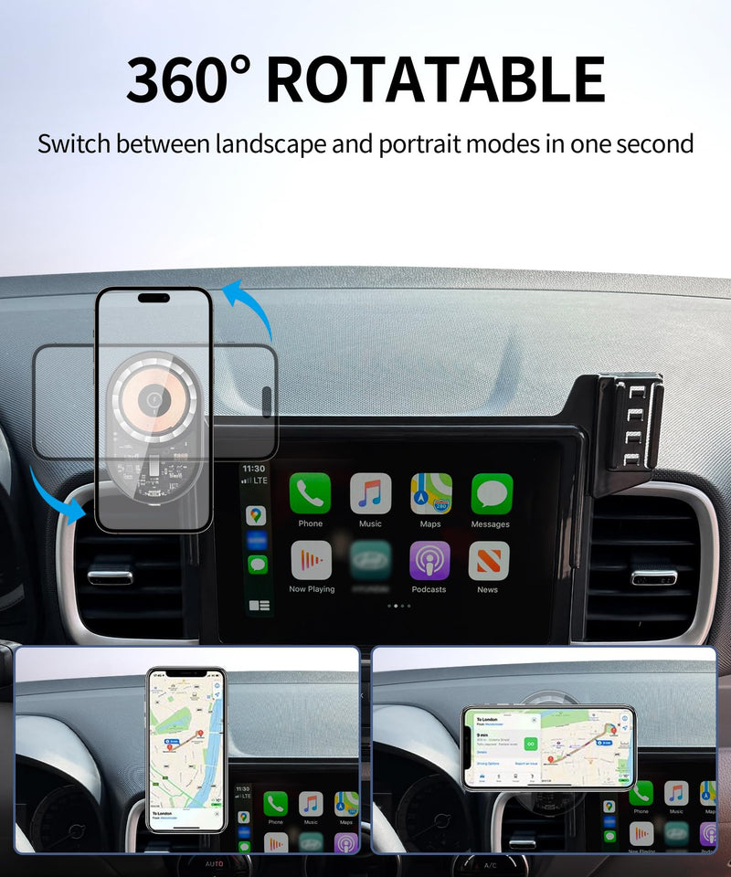 Wireless Charging car Phone Holder for Hyundai Venue 2020-2025 Accessories 8-inch Screen Fixed Clip,360° Rotation car Phone Mount Compatible with MagSafe
