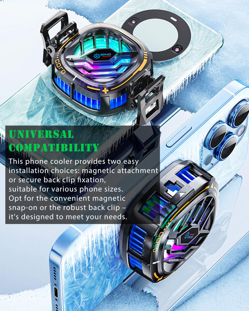 Magnetic Cell Phone Cooler, RGB Phone Cooling Fan Portable Lightweight Mobile Phone Cooling Fan, Phone Radiator with Temperature Display for Mobile Gaming,Tiktok Live Streaming