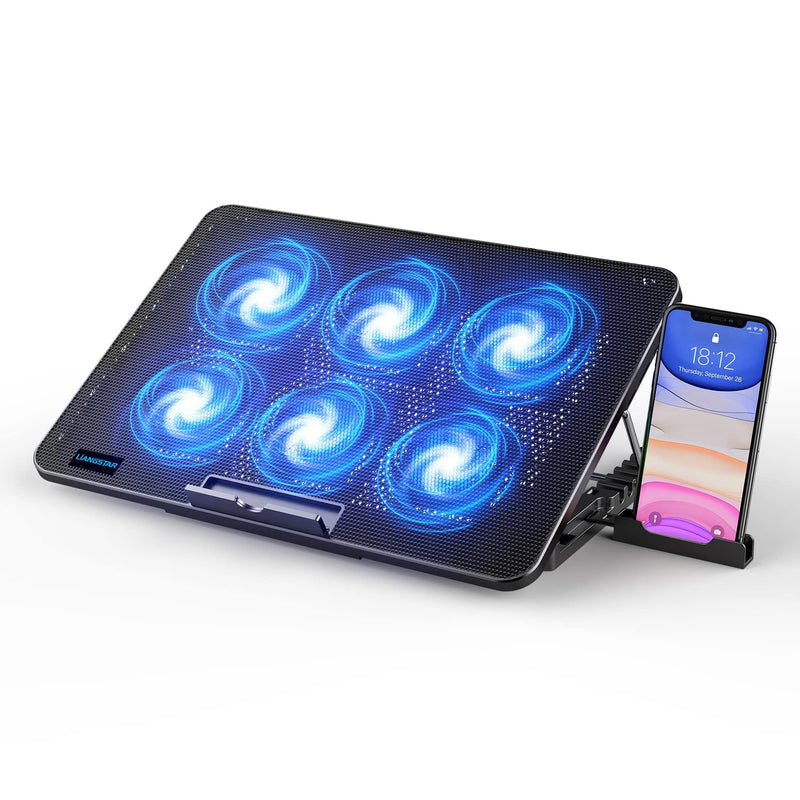 LIANGSTAR Laptop Cooling Pad with 6 Quiet Led Fans for Gaming Working with Phone Holder