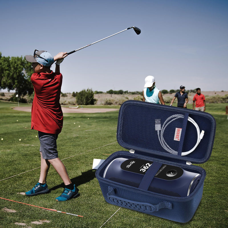 BOVKE Carrying Case Compatible with Blue Tees Golf Player+ GPS Speaker with Touch Screen Display, Portable Golf GPS Speaker Holder with Extra Space for Charging Cables, Navy