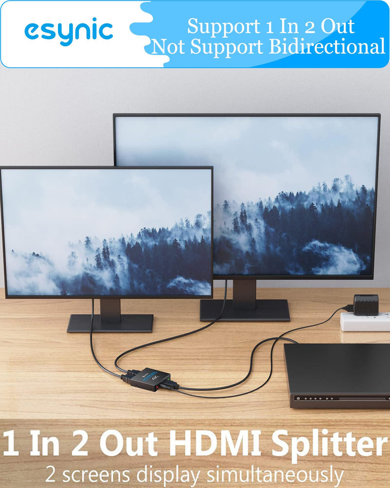 eSynic Portable 4K/30HZ HDMI Splitter 2 Way HDMI Adapter 1 in 2 Out [Only Mirror No Extend Mode] HDMI 1.4 Version for HDTV PS4 Blu-ray Player Laptop Satellite [Not Support HDCP Bypass]