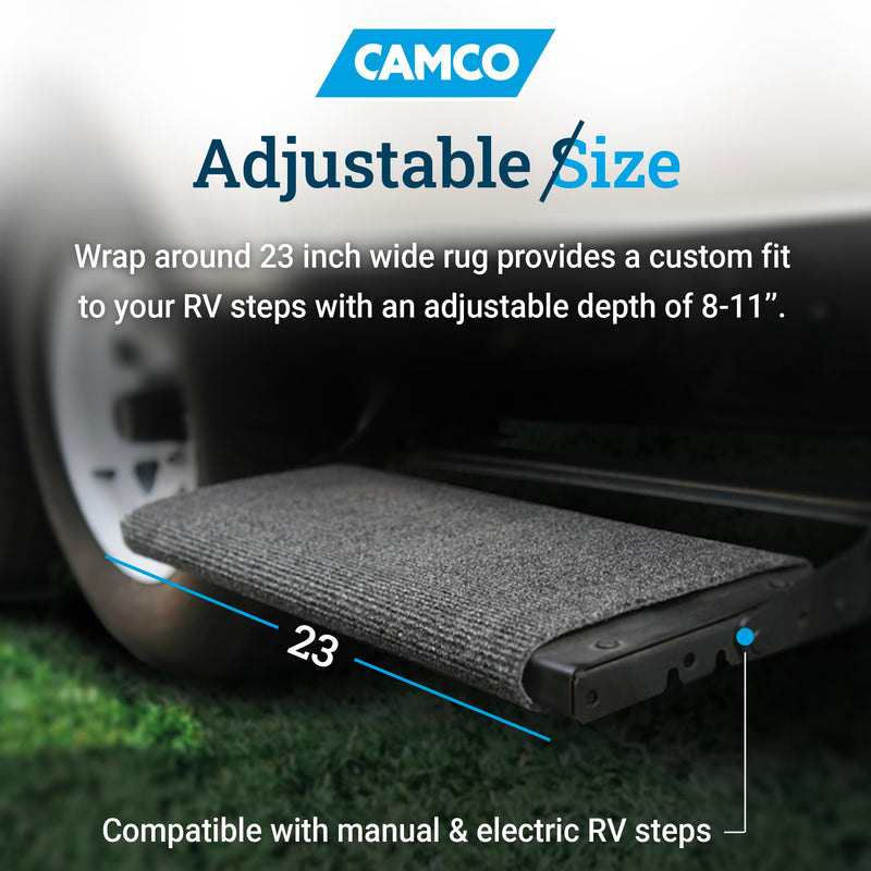 Camco Wrap Around RV Step Rug - for Manual & Electric RV Steps - Fits 18" Wide Steps - Weather-Resistant - Gray (42925)