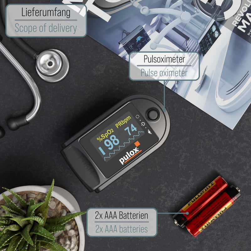 Pulse oximeter PULOX PO-200 Solo Finger Pulse Oximeter for Measuring Pulse and Oxygen Saturation on Finger | With precision indicator for reliable control of oxygen saturation, heart rate and perfusion index Black