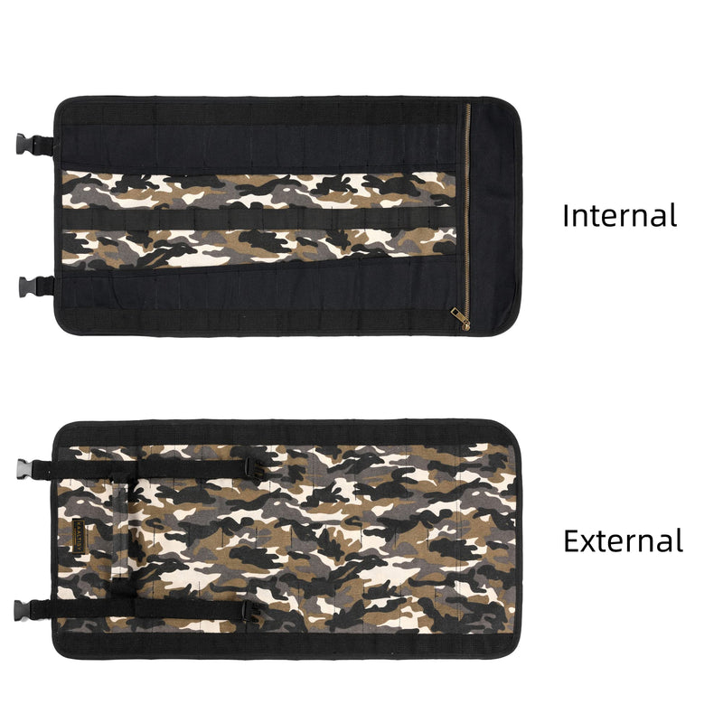 Tool Storage Roll, Heavy Duty 16oz Waxed Canvas Roll Up Tool Pouch Bag (23 Pockets & Portable Handle), Tool Carrier for Mechanic Carpenter | 26" x 13" | Camouflage Camouflage & Black