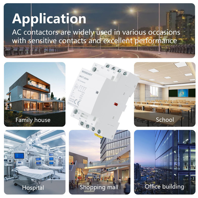 Wengart Humm-Free Installation Contactor 25A AC 230V - 4NC (4 Openers) - Silent Contactor for Load Drop & Night Storage Heating - 36 mm Width (2 TE) - DIN Rail Mounting - WCT-25