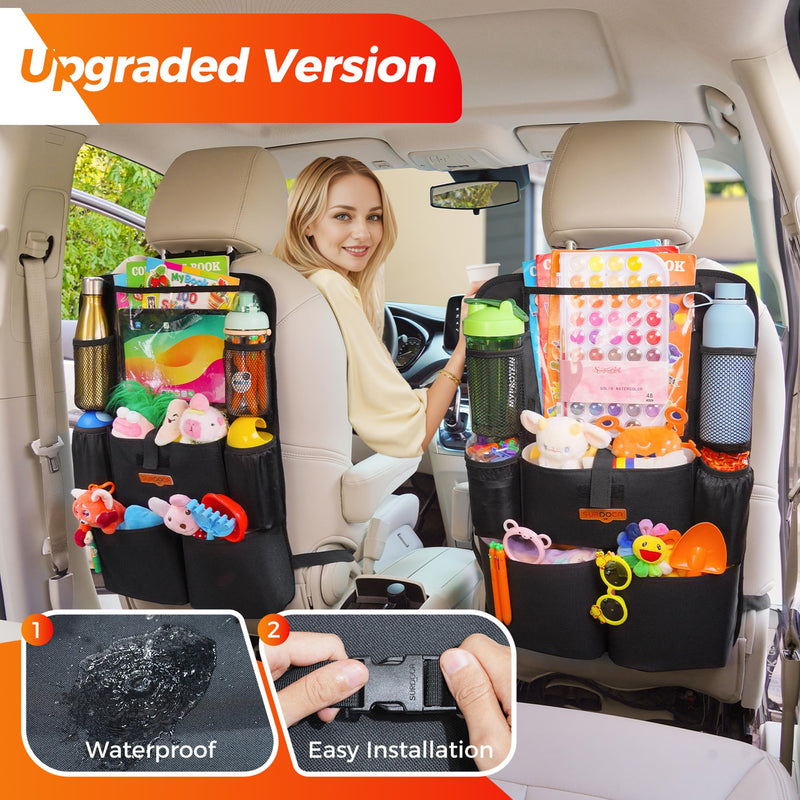 SURDOCA Upgraded Car Organizer with 11-inch Tablet Holder, 8 Pockets, Car Seat Protector for Road Trips - Car Storage and Organizers for Kids 1