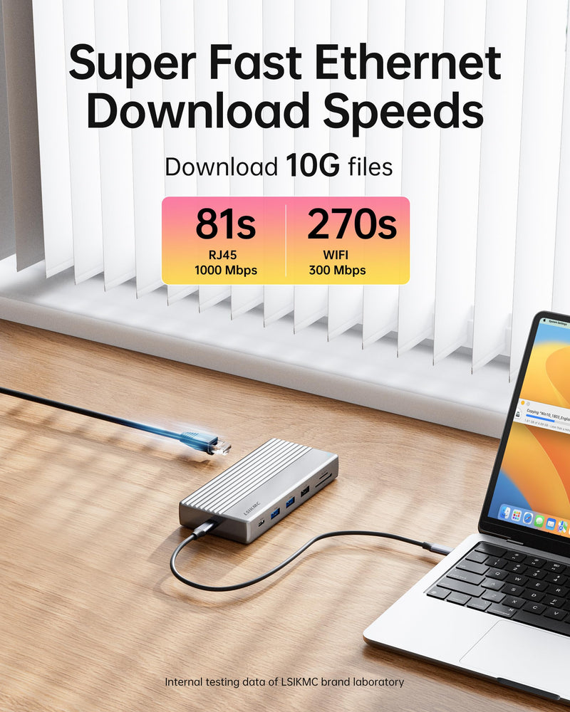 Laptop Docking Station,USB C Dock(11-in-1)with Support 4K Triple Displays,4K Dual HDMI,Single 8K DP,100W PD,4USB,Ethernet,SD Card Reader,Dual Monitor Laptop Dock Compatible with MacBook Dell/HP/Lenovo 2HDMI(4K)&DP(8k)