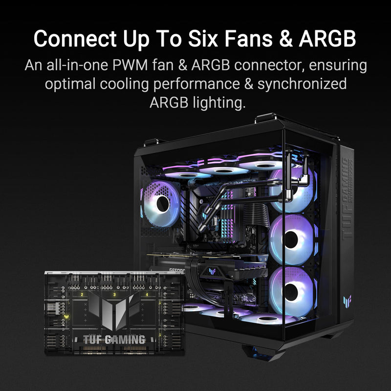 ASUS TUF Gaming ARGB PWM Fan Hub (Connects six case Fans, PWM Fan and RGB Connector, Clear Power and Operation Indicators, Stable Dual SATA Power Support), 2 Year Warranty PWM ARGB Fan Hub|Black